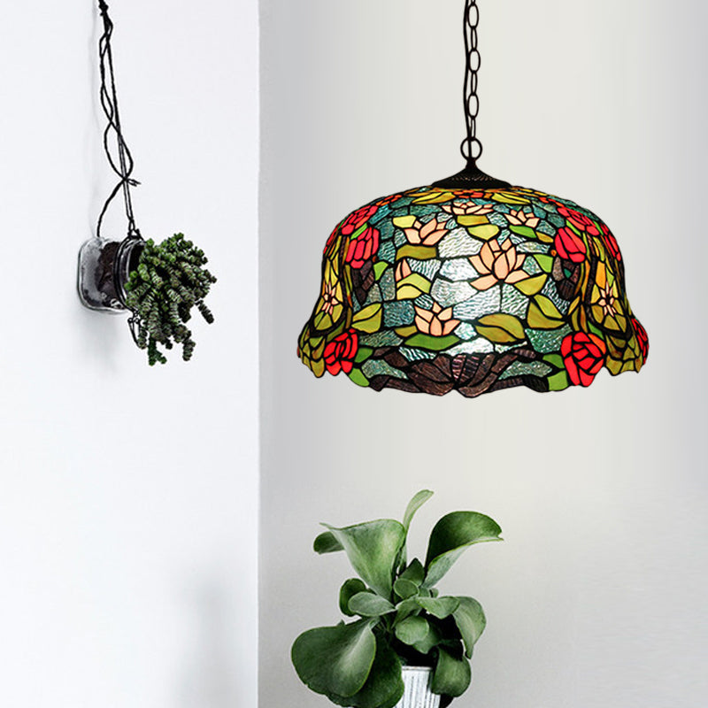 Blossom Red / Orange / Green Cut Verre Chandelier suspendu 3 lumières Bronze Plafond Pendant Light for Kitchen