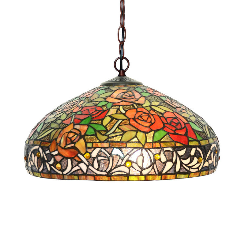 Blossom Red / Orange / Green Cut Verre Chandelier suspendu 3 lumières Bronze Plafond Pendant Light for Kitchen