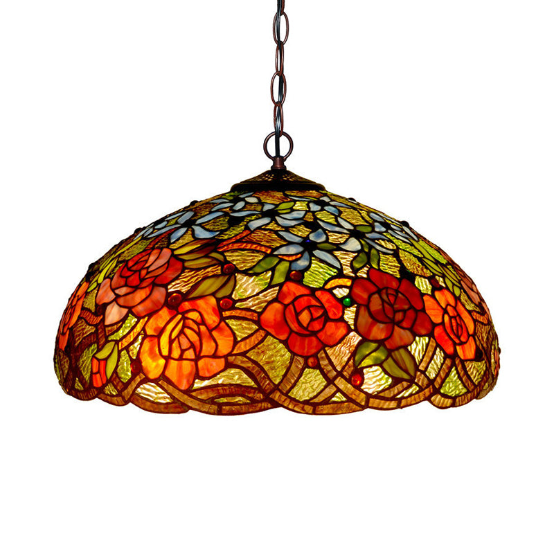 Blossom Red / Orange / Green Cut Verre Chandelier suspendu 3 lumières Bronze Plafond Pendant Light for Kitchen