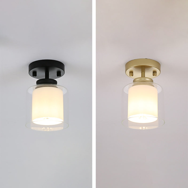 Luz de techo cilíndrico de plancha cilíndrica de montura de montura simple moderna con tono de vidrio doble con sombra de vidrio doble