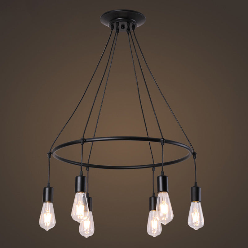 Metal Chandelier Light Fixture Industrial Black Circle Restaurant Pendant Light Fixture