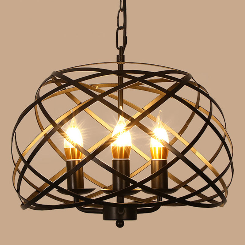 Caged Metal Chandelier Light Fixture Industrial Restaurant Pendant Chandelier in Black