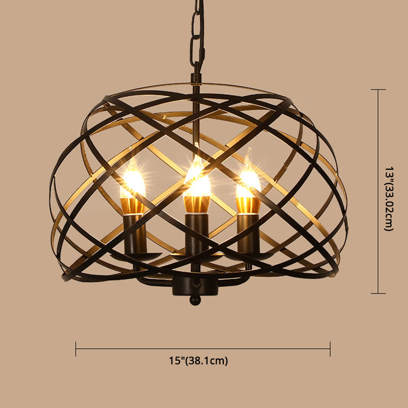 Caged Metal Chandelier Light Fixture Industrial Restaurant Pendant Chandelier in Black