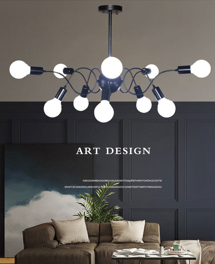 Chandelier Pendant Light Minimalist Style Exposed Bulb Metal Hanging Pendant Light