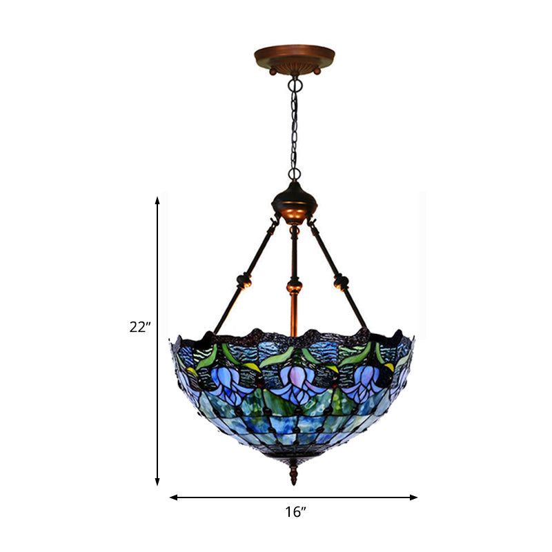 Red/Blue Flower Chandelier Light Fixture Mediterranean 2 Lights Hand Cut Glass Pendant Lamp