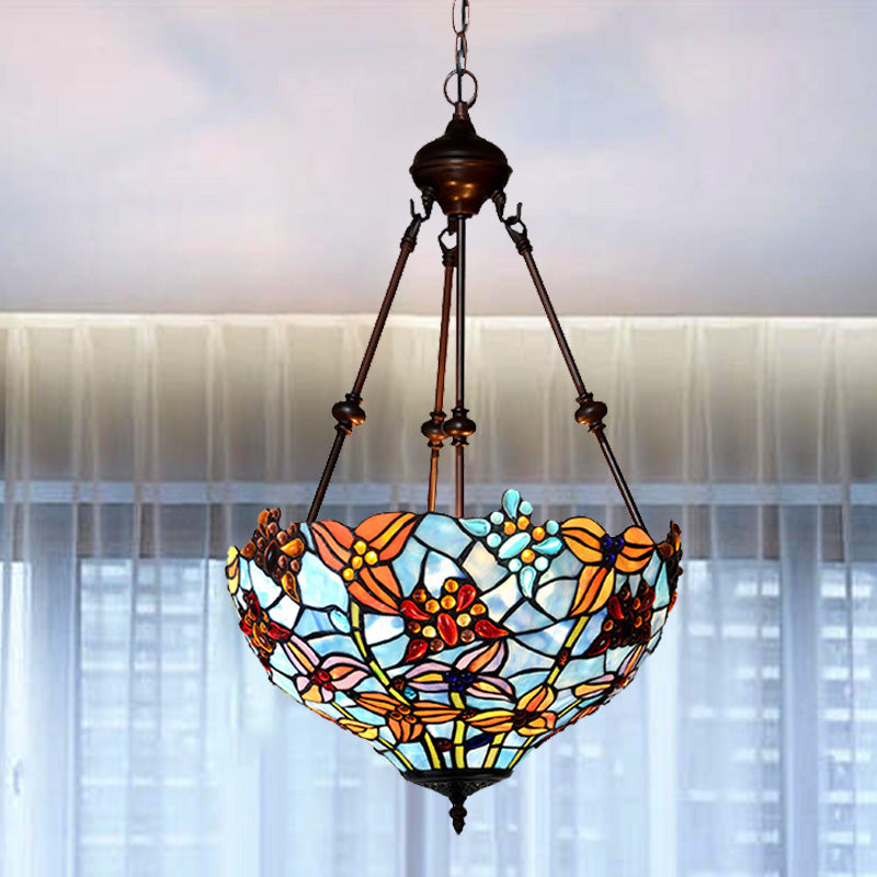 2 lumières Blossom Chandelier Lampe Tiffany Style Red / Blue Taching Verre Suspension Éclairage pour chambre à coucher