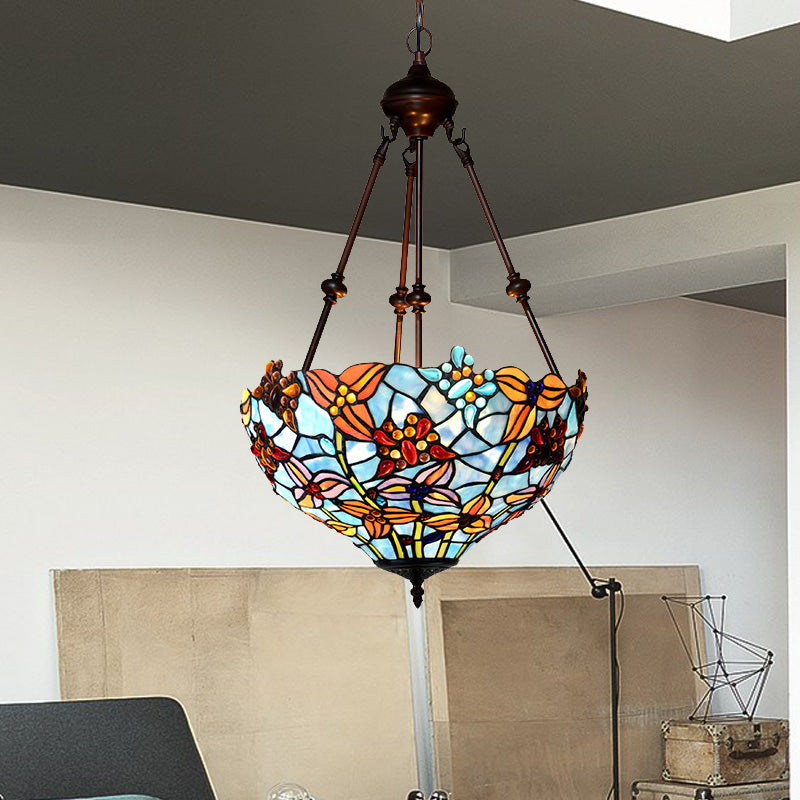 2 lumières Blossom Chandelier Lampe Tiffany Style Red / Blue Taching Verre Suspension Éclairage pour chambre à coucher