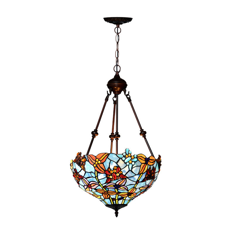 2 lumières Blossom Chandelier Lampe Tiffany Style Red / Blue Taching Verre Suspension Éclairage pour chambre à coucher