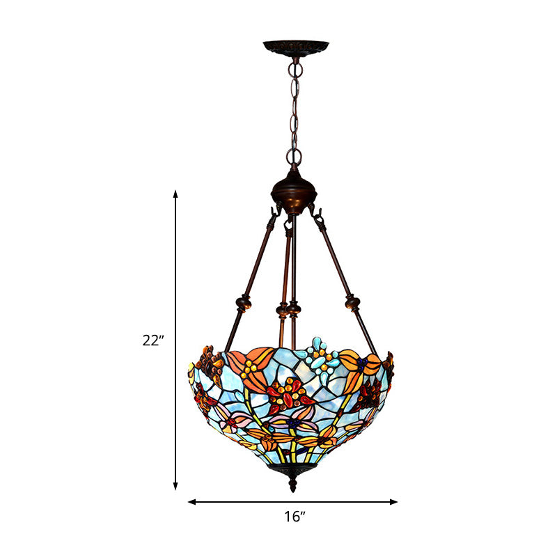 2 lumières Blossom Chandelier Lampe Tiffany Style Red / Blue Taching Verre Suspension Éclairage pour chambre à coucher