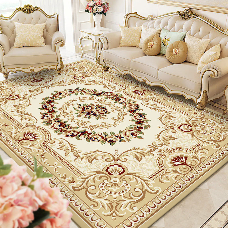 Yellow European Area Carpet Polyester Tribal Pattern Rug Easy Care Washable Rug for Home Decor