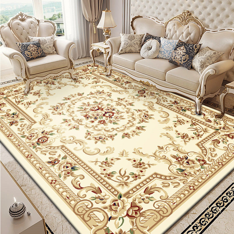 Yellow European Area Carpet Polyester Tribal Pattern Rug Easy Care Washable Rug for Home Decor