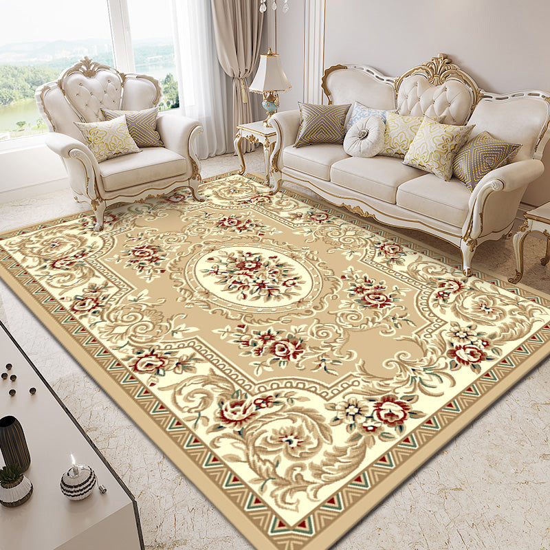 Yellow European Area Carpet Polyester Tribal Pattern Rug Easy Care Washable Rug for Home Decor