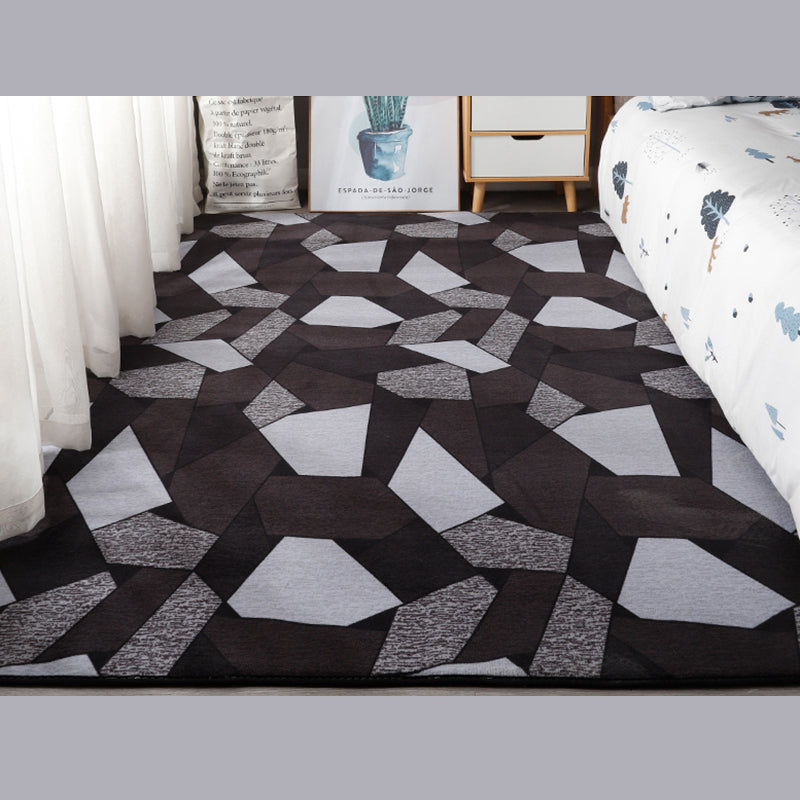 Schwarzer Schlafzimmer Teppich Geometrisches Muster Polyesterbereich Teppich nicht rutscher Backing Teppich