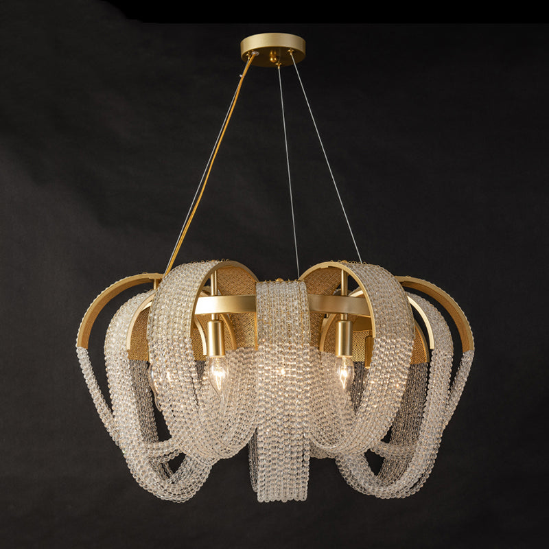 Gold Crystal Pendant Light in Modern Luxury Style Wrought Iron Hanging Lamp for Living Room