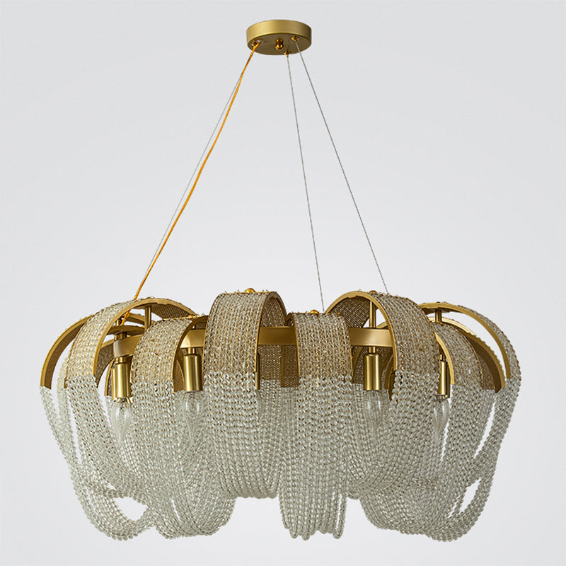 Gold Crystal Pendant Light in Modern Luxury Style Wrought Iron Hanging Lamp for Living Room