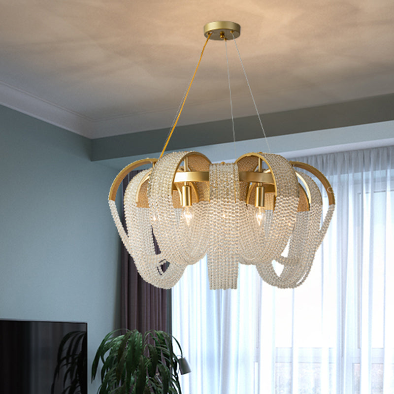 Gold Crystal Pendant Light in Modern Luxury Style Wrought Iron Hanging Lamp for Living Room