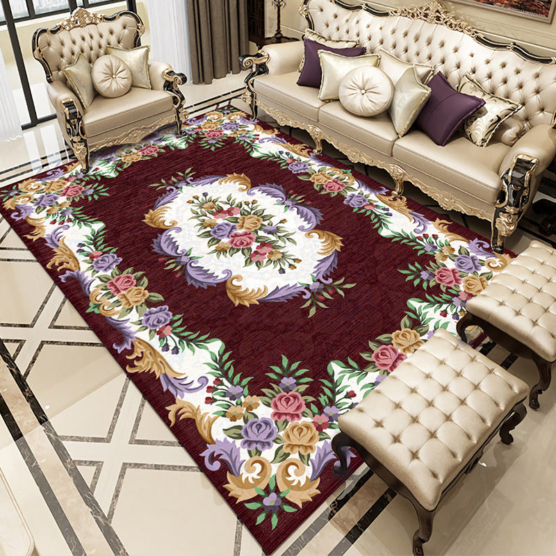 Multi-Color Vintage Area Rug Decorative Flower Print Carpet Friendly Washable Rug for Living Room