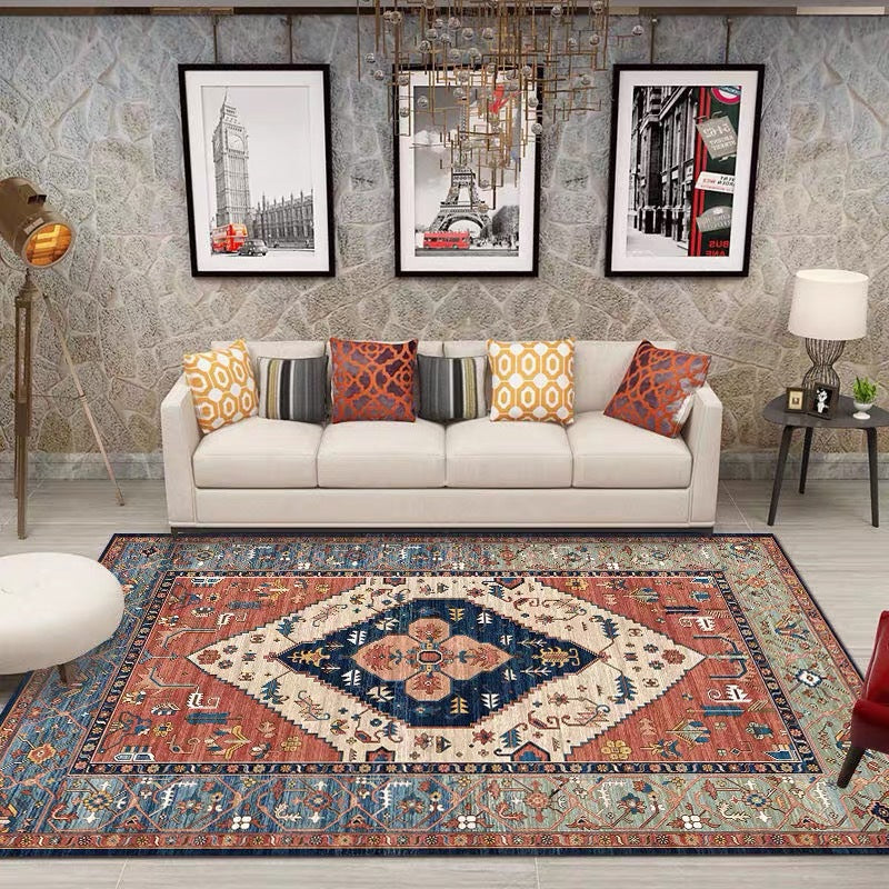 Aesthetic Moroccan Indoor Rug Antique Polyester Area Carpet Stain Resistant Carpet for Living Room