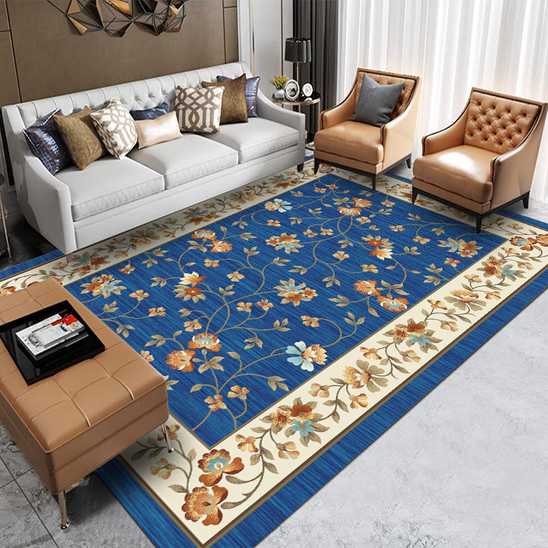 Natural Floral Printed Rug Victorian Polyester Carpet Non-Slip Backing Carpet for Living Room