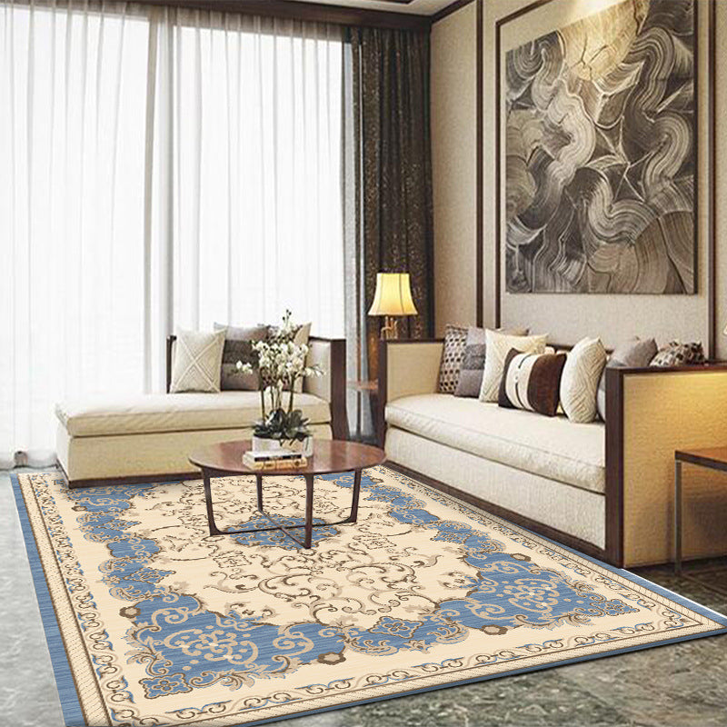 Natural Floral Printed Rug Victorian Polyester Carpet Non-Slip Backing Carpet for Living Room