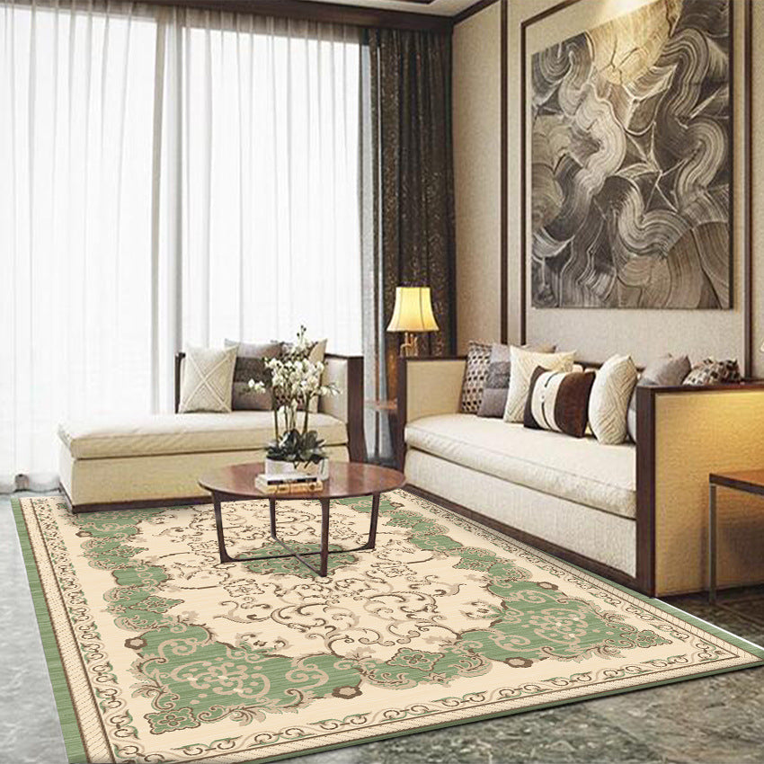 Natural Floral Printed Rug Victorian Polyester Carpet Non-Slip Backing Carpet for Living Room