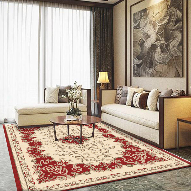 Natural Floral Printed Rug Victorian Polyester Carpet Non-Slip Backing Carpet for Living Room