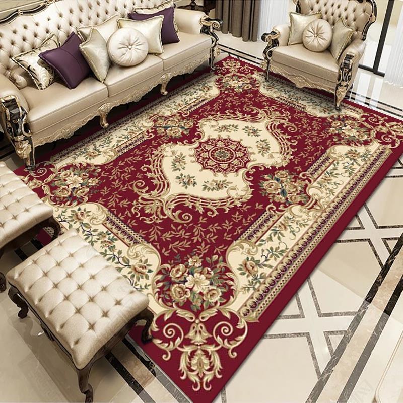 European Style Framed Rug Victorian Floral Print Rug Stain Resistant Carpet for Home Decoration