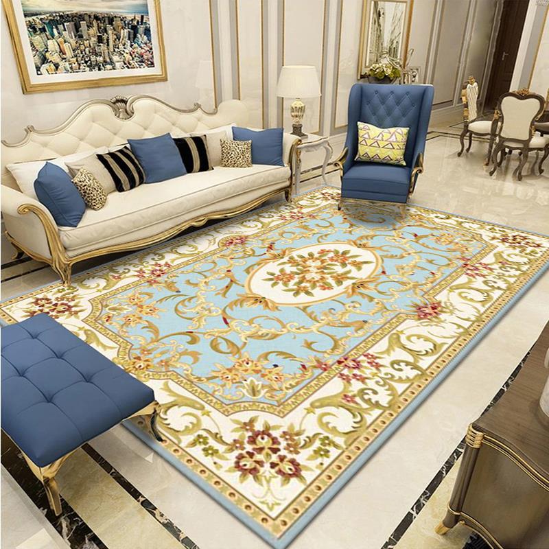 Tapis de style européen encadré Victorian Floral Print Tapis résistant aux taches pour décoration de la maison