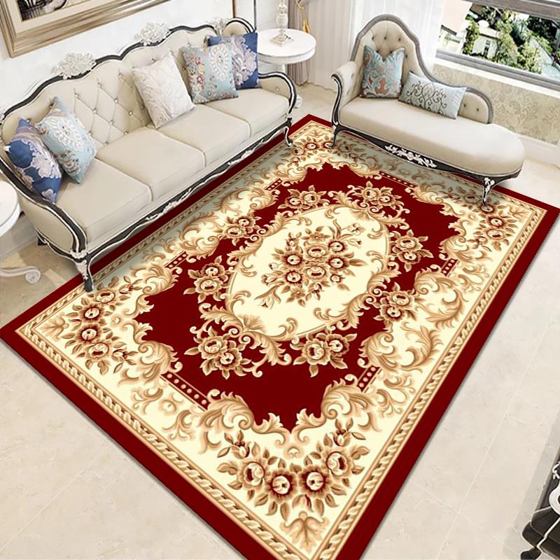 Tapis de style européen encadré Victorian Floral Print Tapis résistant aux taches pour décoration de la maison