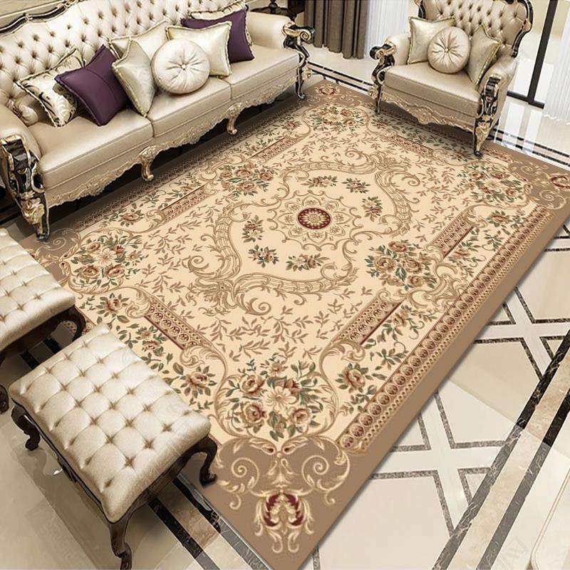 Tapis de style européen encadré Victorian Floral Print Tapis résistant aux taches pour décoration de la maison