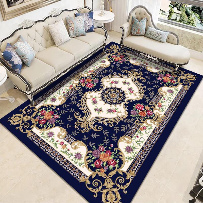 Tapis de style européen encadré Victorian Floral Print Tapis résistant aux taches pour décoration de la maison