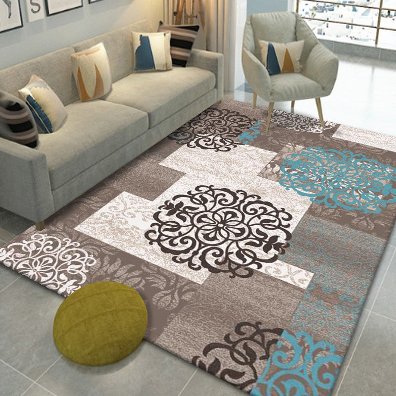 Shabby Chic Area Rug Traditional Flower Print Carpet Anti-Slip Backing Area Carpet for Living Room