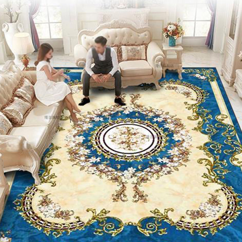 Luxurious Marble Surface Rug Decorative Floral Print Carpet Non-Slip Backing Rug for Living Room