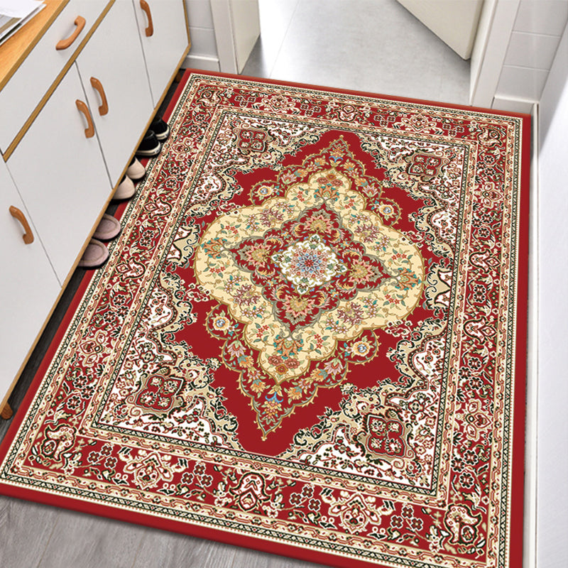 Vintage Symmetry Print Area Rug Polyester Carpet Non-Slip Backing Indoor Carpet for Living Room