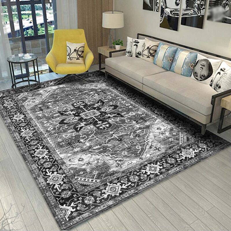 Tapis de chambre intérieure vintage Tapis de tapis de médaillon noir