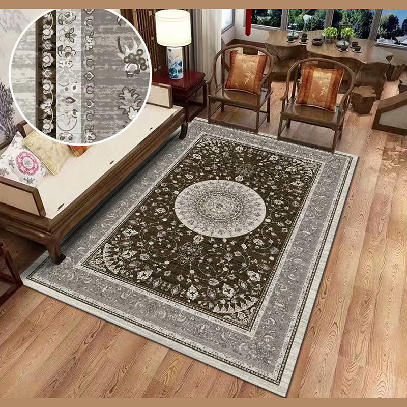 Vintage Indoor Room Area Rug Black Medallion Carpet Polyester Non-Split Area Carpet