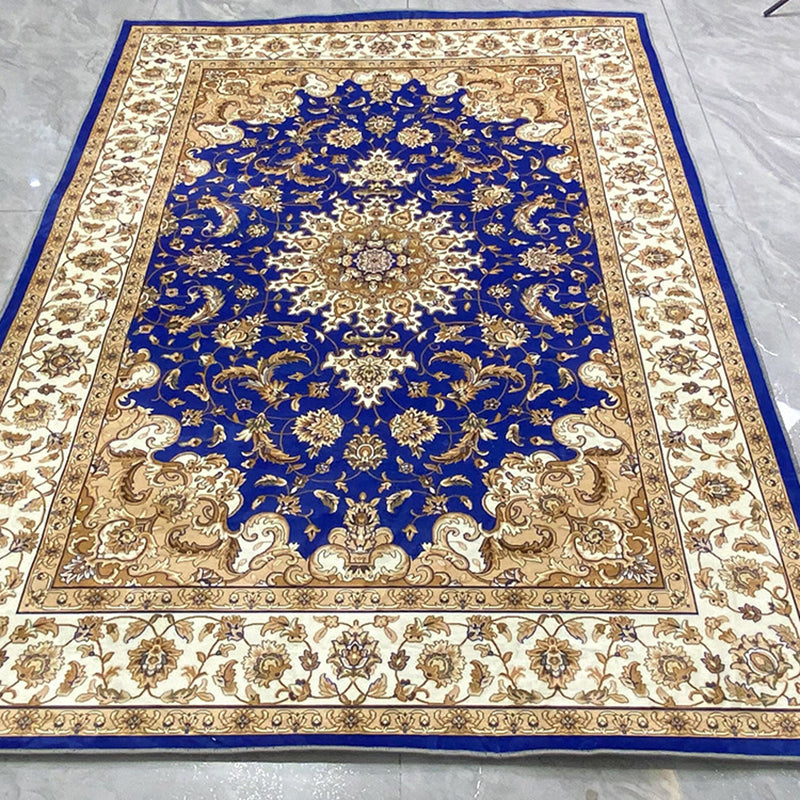 Blue Medallion Area Carpet Polyester Vintage Rug Washable Indoor Rug for Indoor Room