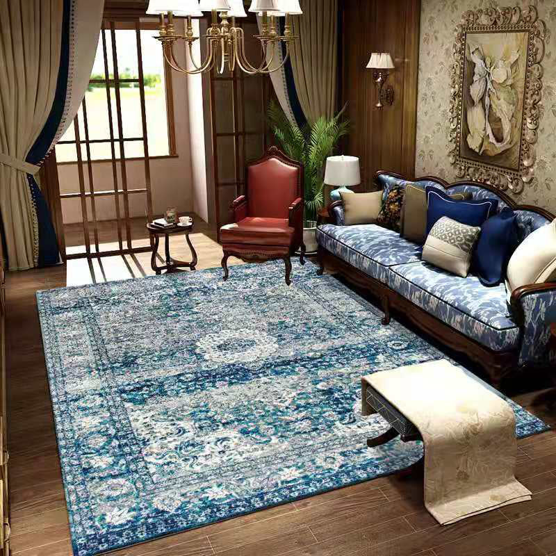 Red Retro Indoor Carpet Polyester Medallion Rug Non-Split Backing Carpet for Living Room