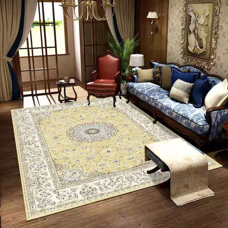 Red Retro Indoor Carpet Polyester Medallion Rug Non-Split Backing Carpet for Living Room