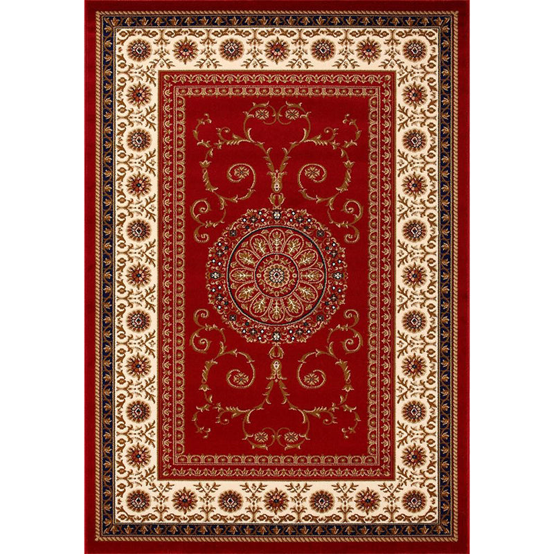 Shabby Chic Red Carpet Antique Pattern Polyester Area Rug Non-Slip Backing Rug for Home Decor