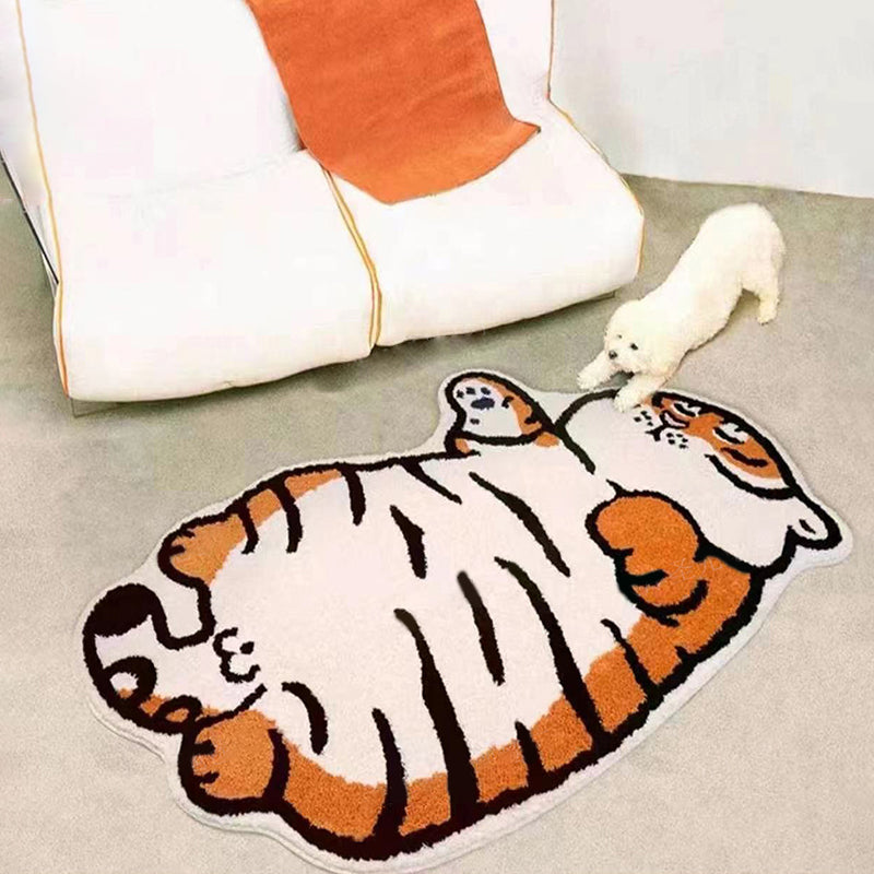 Orangefarbener Tiger Musterbereich Teppich Polyester Fläche Teppich nicht rutschfestem Rückenteppich für Wohnzimmer