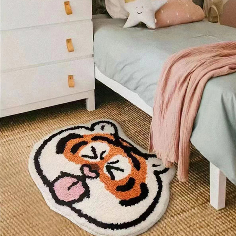 Orangefarbener Tiger Musterbereich Teppich Polyester Fläche Teppich nicht rutschfestem Rückenteppich für Wohnzimmer