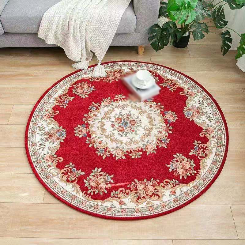 Round Classic Rug Antique Floral Design Area Rug Polyester Anti-Slip Backing Carpet for Home Decor