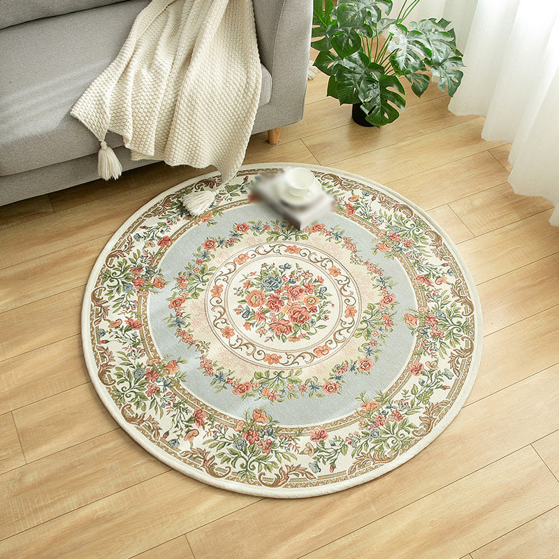 Round Classic Rug Antique Floral Design Area Rug Polyester Anti-Slip Backing Carpet for Home Decor