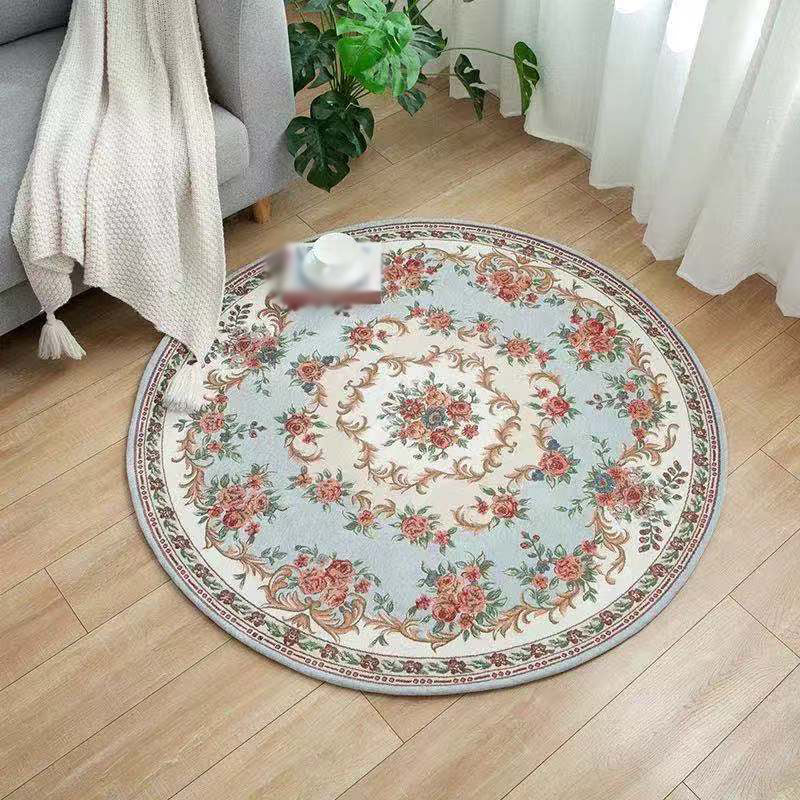 Round Classic Rug Antique Floral Design Area Rug Polyester Anti-Slip Backing Carpet for Home Decor