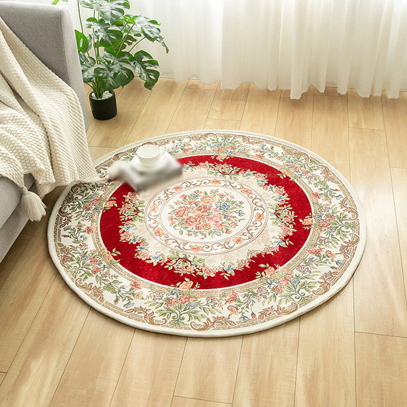 Round Classic Rug Antique Floral Design Area Rug Polyester Anti-Slip Backing Carpet for Home Decor