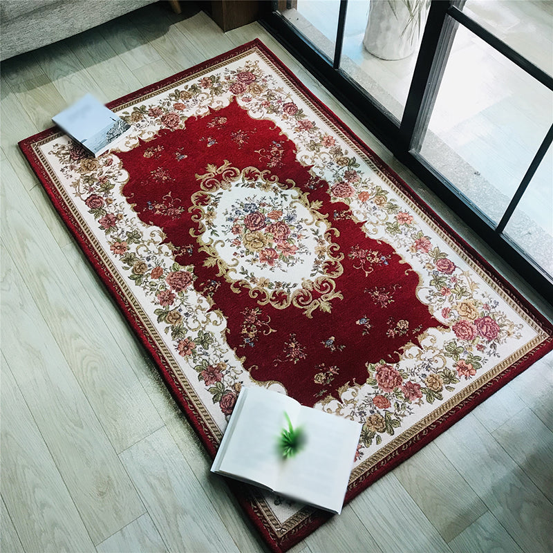 Multicolored Traditional Rug Flower Print Gorgeous Carpet Anti-Slip Carpet for Living Room