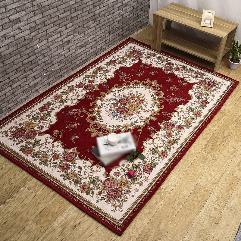 Multicolored Traditional Rug Flower Print Gorgeous Carpet Anti-Slip Carpet for Living Room