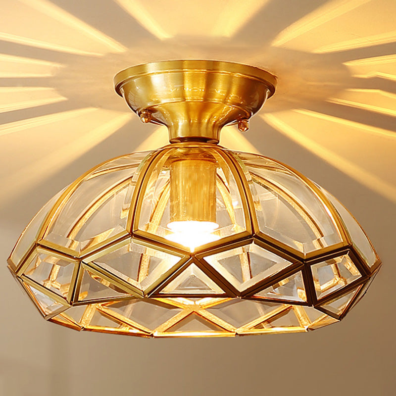 Shaded Glass Ceiling Mount Light Fixture Traditional Aisle Ceiling Mounted Fixture in Gold