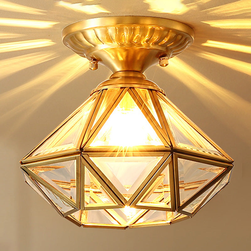 Shaded Glass Ceiling Mount Light Fixture Traditional Aisle Ceiling Mounted Fixture in Gold